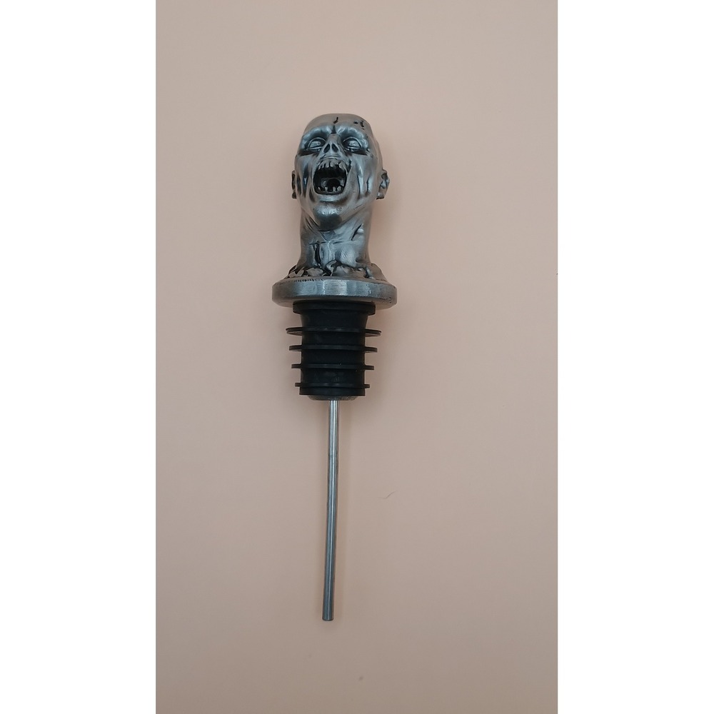 Zombie Head Liquor Pourer Silver Undead Bottle Spout Halloween Barware Accessory